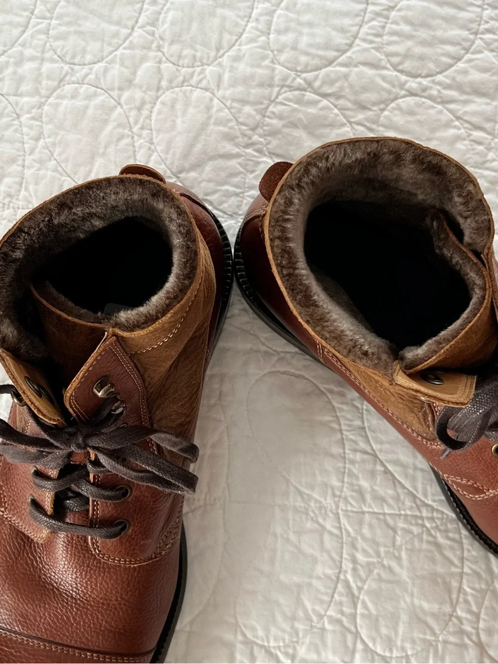 Johnston & Murphy Brown Leather & Shearling Lace-Up Boots Luxury Dressy Winter